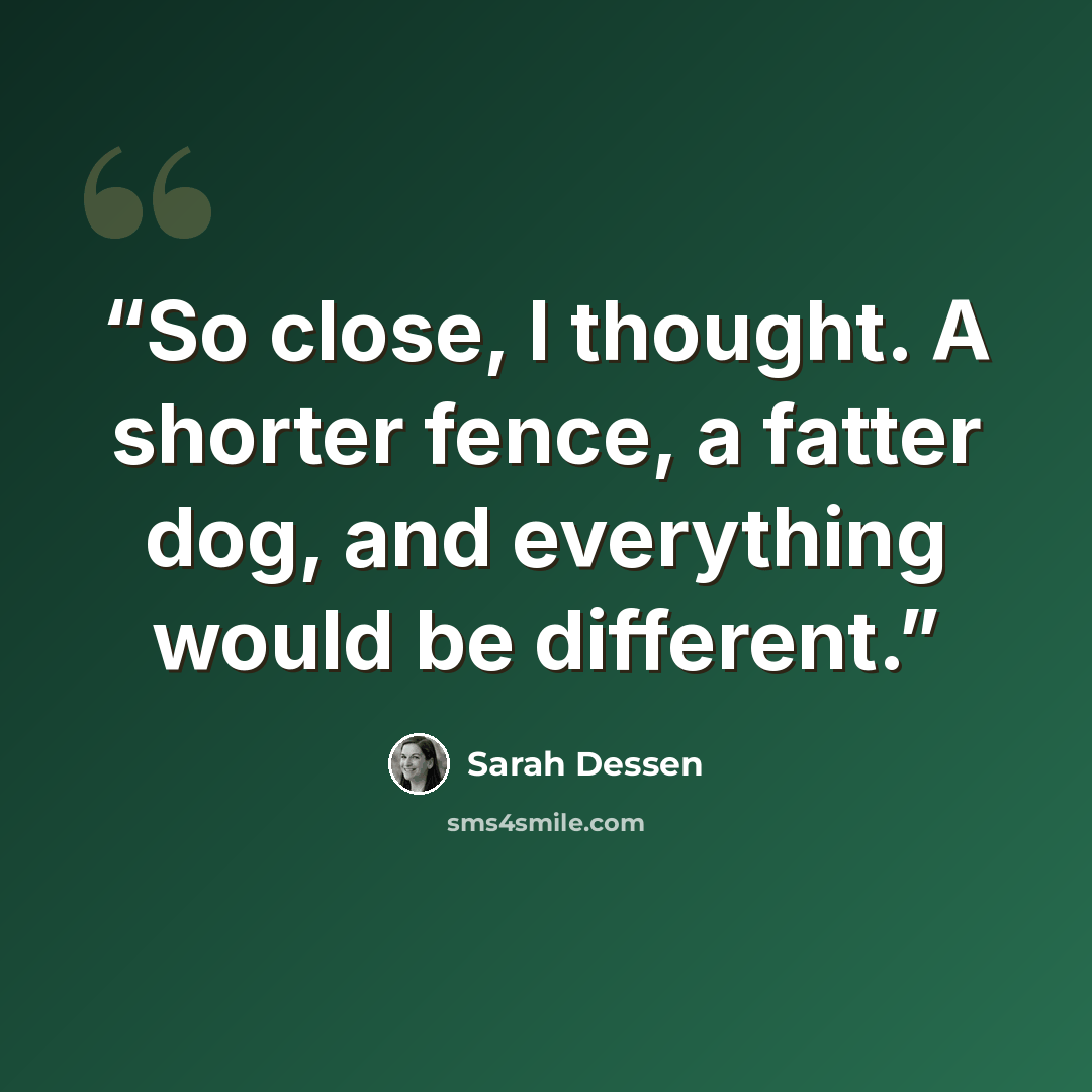 “So close, I thought. A shorter fence, a fatter dog, and everything would be different.” quote by Sarah Dessen
