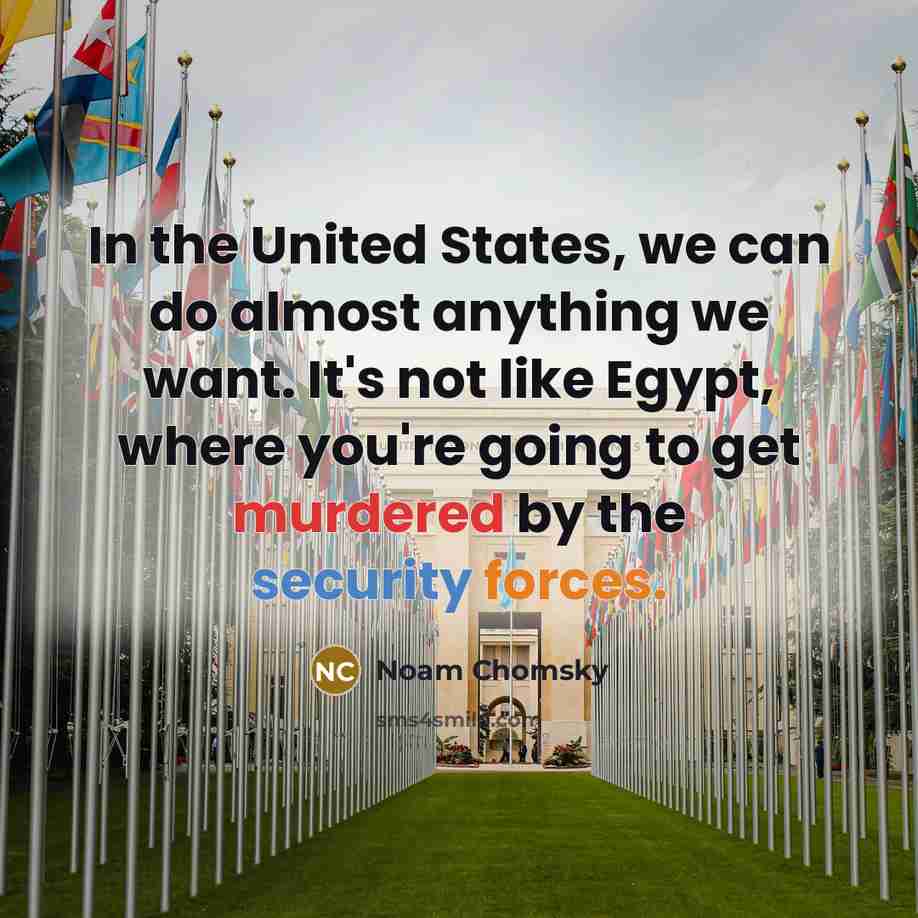“In the United States, we can do almost anything we want. It's not like Egypt, where you're going to get murdered by the security forces.” quote by Noam Chomsky