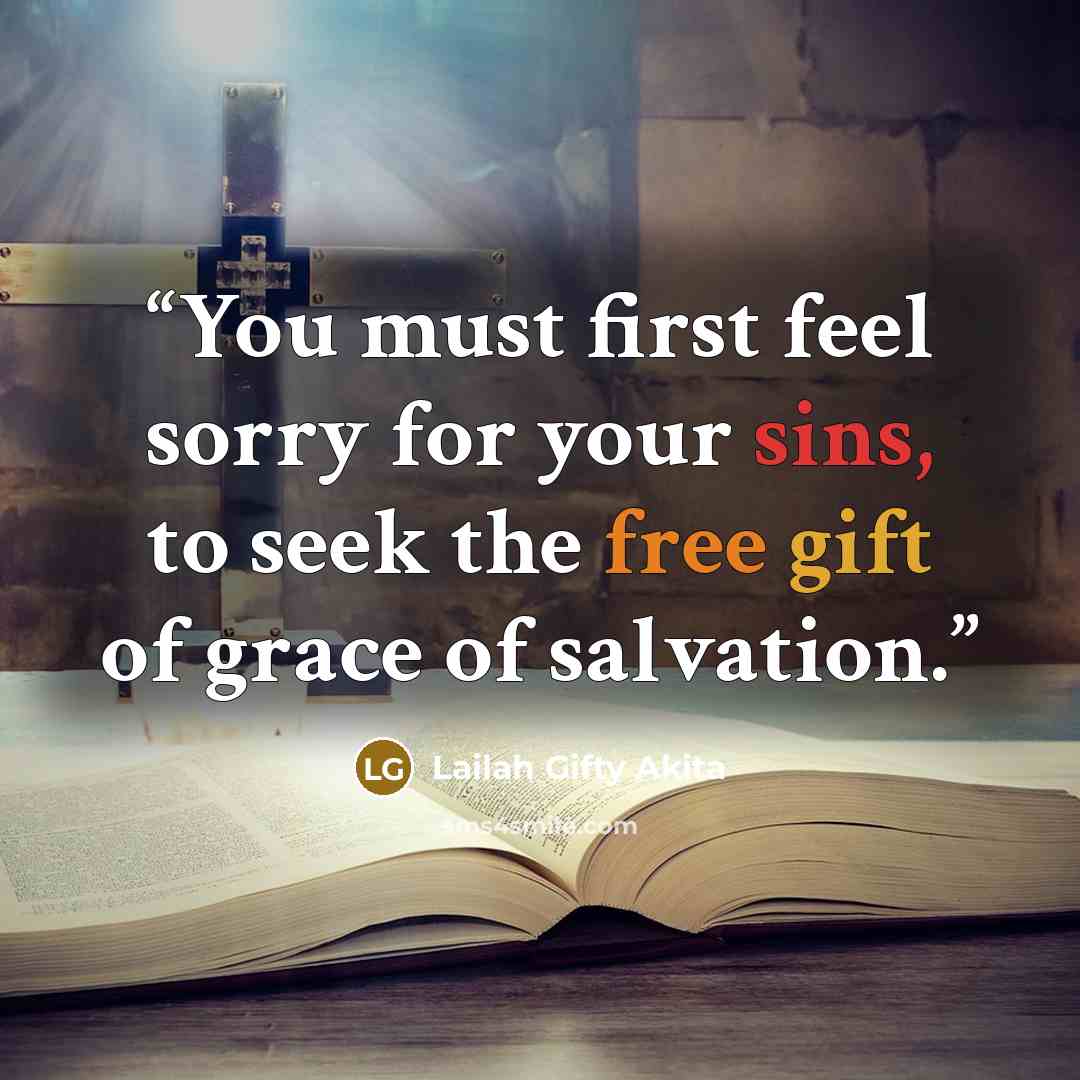 “You must first feel sorry for your sins, to seek the free gift of grace of salvation.” quote by Lailah Gifty Akita
