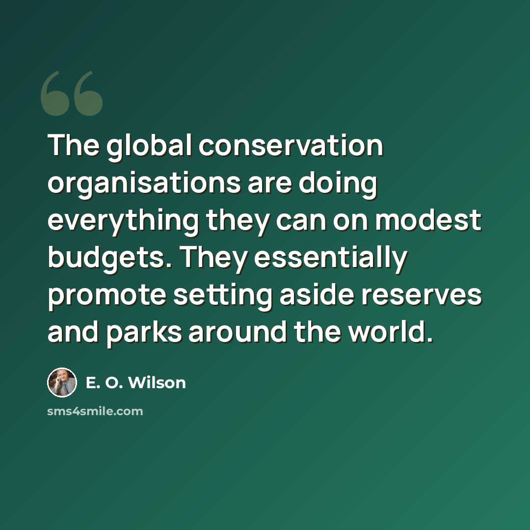 “The global conservation organisations are doing everything they can on modest budgets. They essentially promote setting aside reserves and parks around the world.” quote by E. O. Wilson