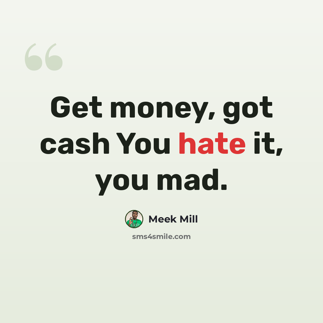 “Get money, got cash You hate it, you mad.” quote by Meek Mill
