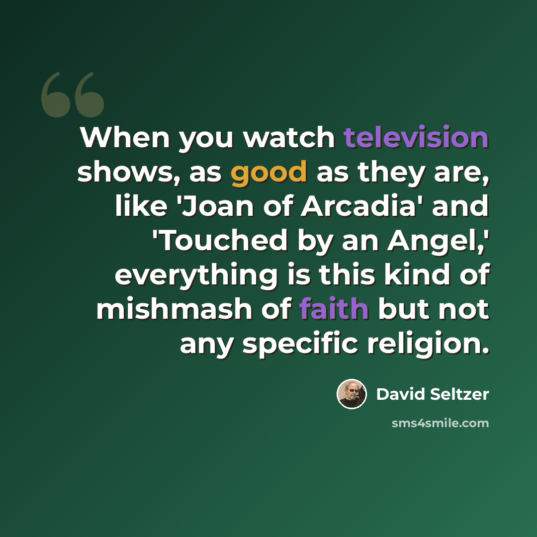“When you watch television shows, as good as they are, like 'Joan of Arcadia' and 'Touched by an Angel,' everything is this kind of mishmash of faith but not any specific religion.” quote by David Seltzer