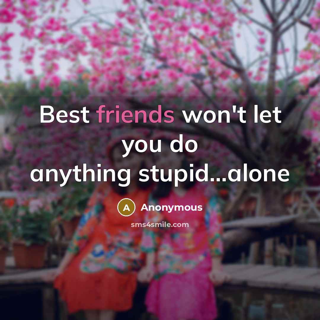 “Best friends won't let you do anything stupid...alone” quote by Anonymous