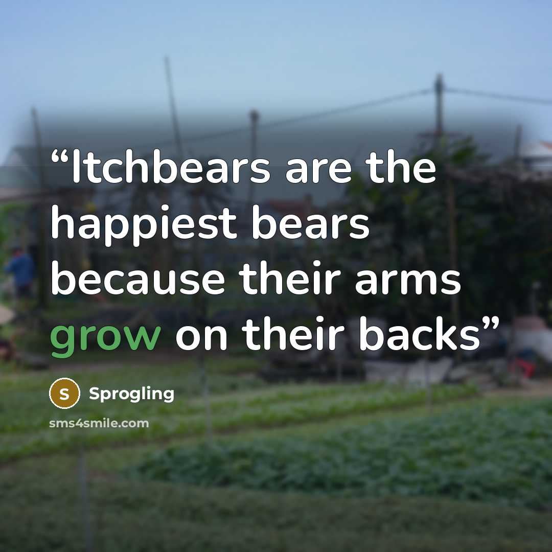 “Itchbears are the happiest bears because their arms grow on their backs” quote by Sprogling