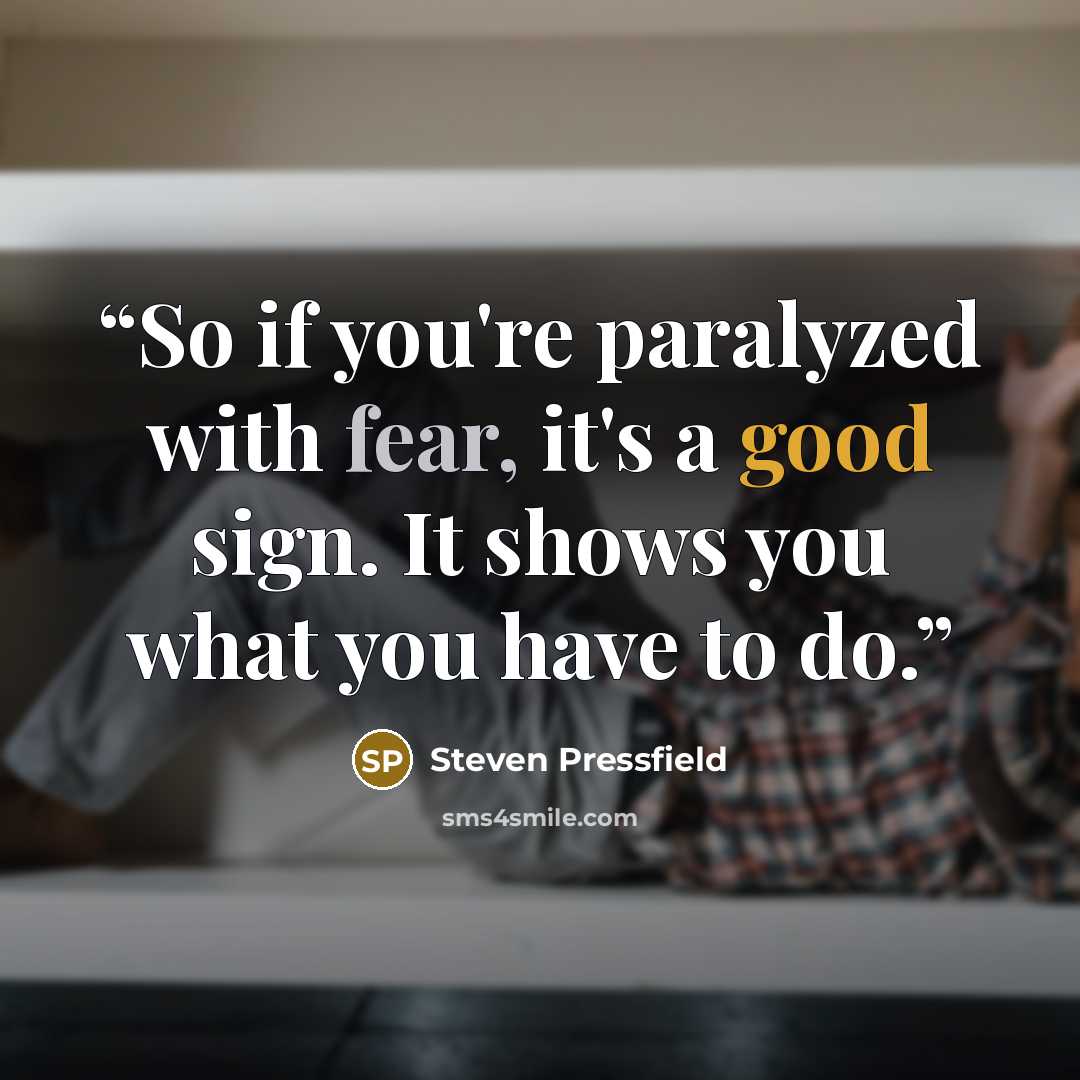 “So if you're paralyzed with fear, it's a good sign. It shows you what you have to do.” quote by Steven Pressfield