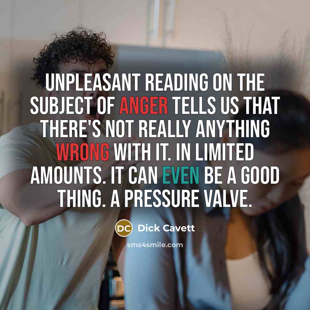 “Unpleasant reading on the subject of anger tells us that there's not really anything wrong with it. In limited amounts. It can even be a good thing. A pressure valve.” quote by Dick Cavett