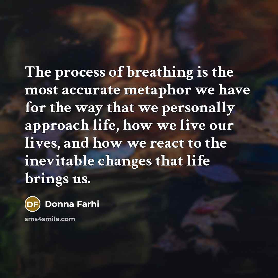 “The process of breathing is the most accurate metaphor we have for the way that we personally approach life, how we live our lives, and how we react to the inevitable changes that life brings us.” quote by Donna Farhi