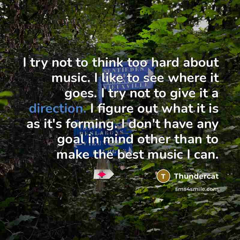“I try not to think too hard about music. I like to see where it goes. I try not to give it a direction. I figure out what it is as it's forming. I don't have any goal in mind other than to make the best music I can.” quote by Thundercat