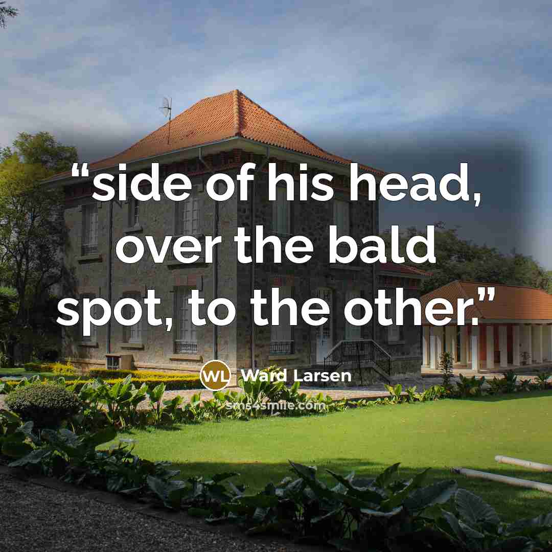 “side of his head, over the bald spot, to the other.” quote by Ward Larsen