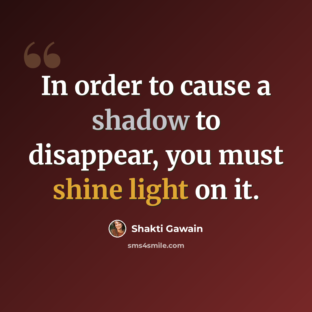 “In order to cause a shadow to disappear, you must shine light on it.” quote by Shakti Gawain