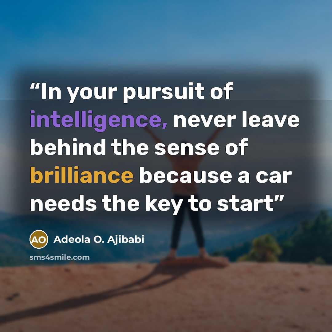 “In your pursuit of intelligence, never leave behind the sense of brilliance because a car needs the key to start” quote by Adeola O. Ajibabi