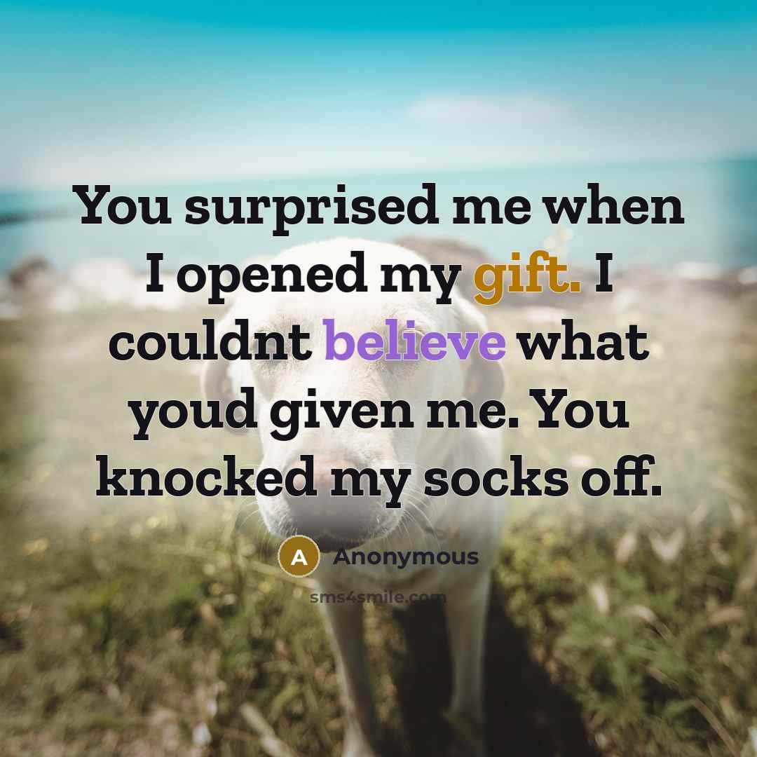 “You surprised me when I opened my gift. I couldnt believe what youd given me. You knocked my socks off.” quote by Anonymous
