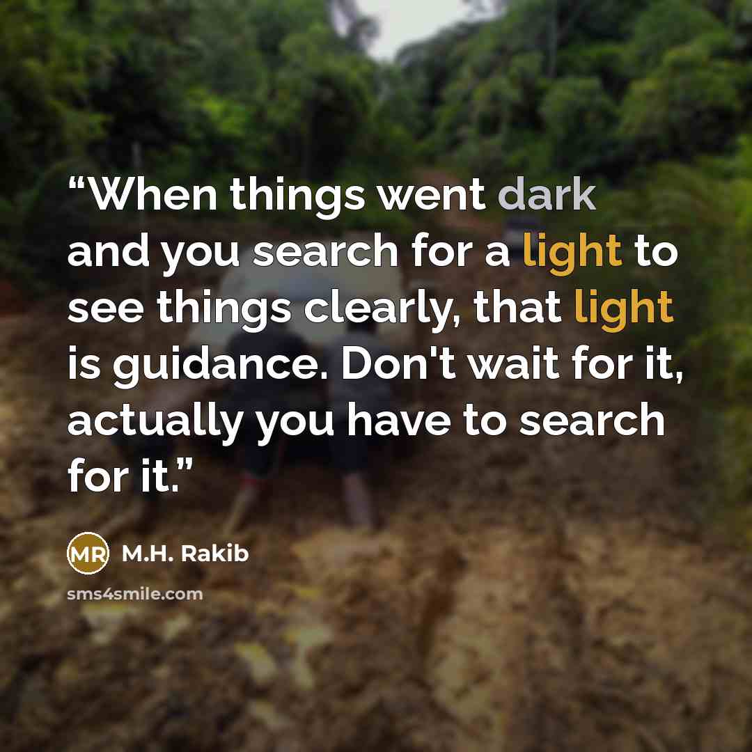 “When things went dark and you search for a light to see things clearly, that light is guidance. Don't wait for it, actually you have to search for it.” quote by M.H. Rakib