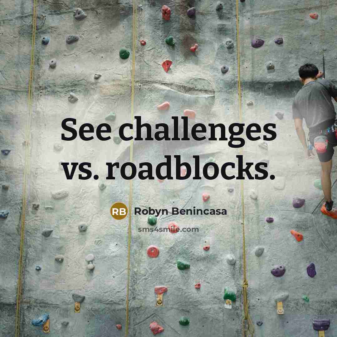 “See challenges vs. roadblocks.” quote by Robyn Benincasa