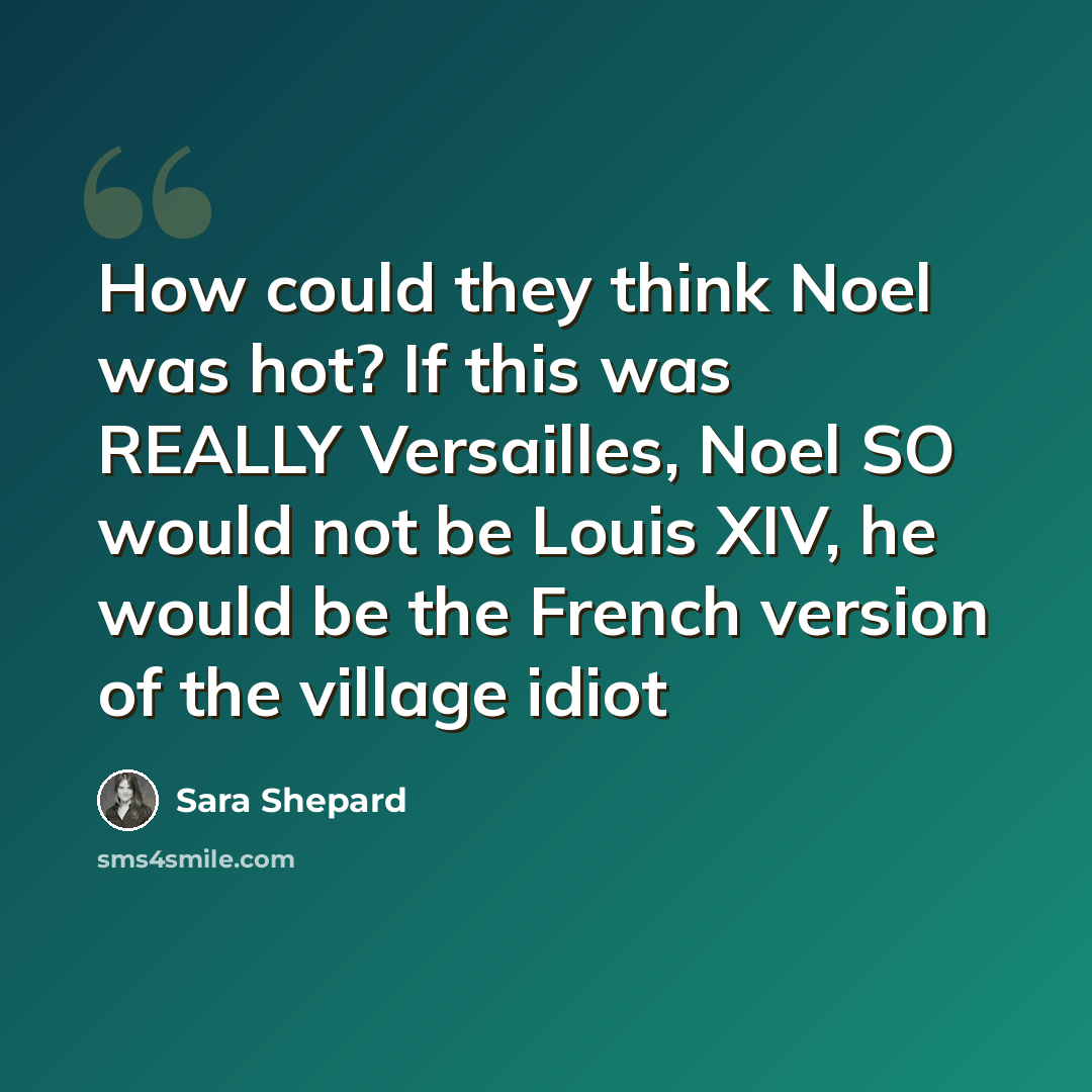 “How could they think Noel was hot? If this was REALLY Versailles, Noel SO would not be Louis XIV, he would be the French version of the village idiot” quote by Sara Shepard