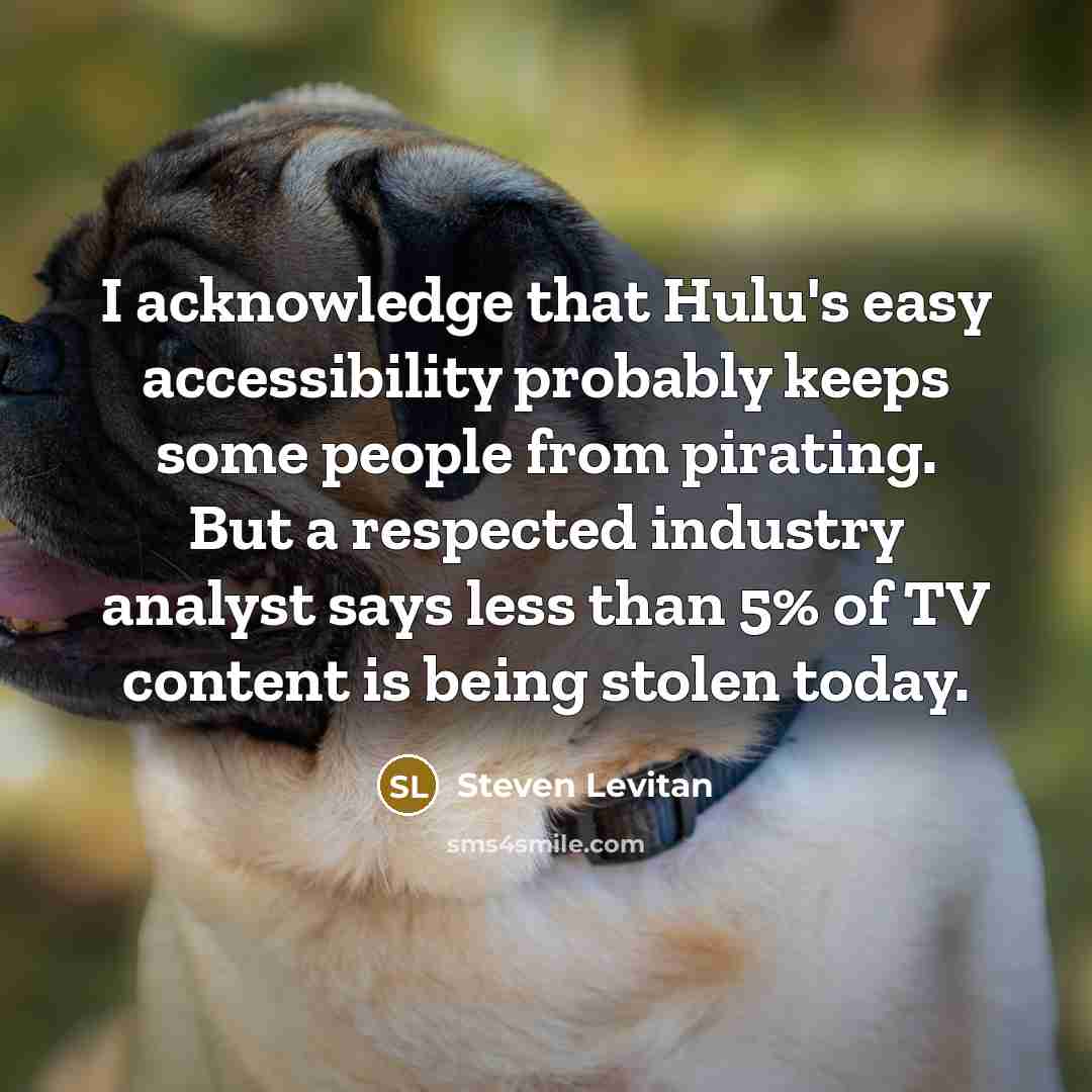 “I acknowledge that Hulu's easy accessibility probably keeps some people from pirating. But a respected industry analyst says less than 5% of TV content is being stolen today.” quote by Steven Levitan