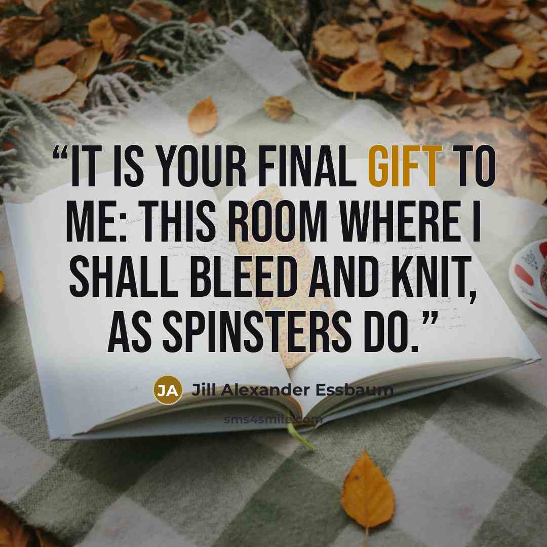 “It is your final gift to me: this room where I shall bleed and knit, as spinsters do.” quote by Jill Alexander Essbaum