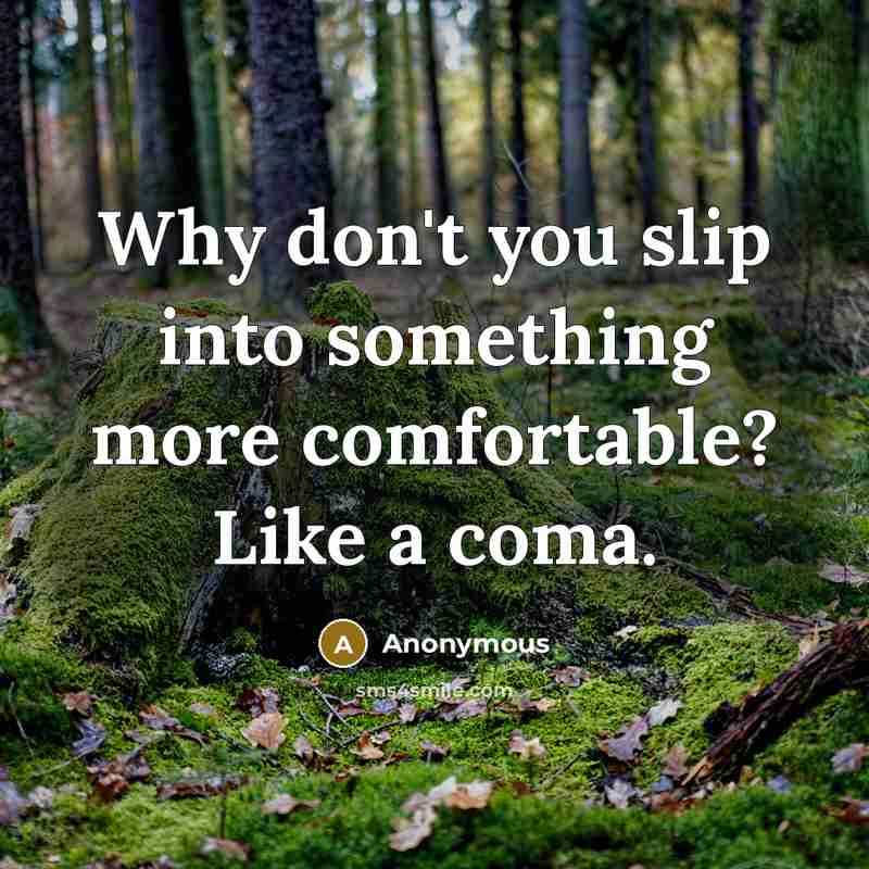 “Why don't you slip into something more comfortable? Like a coma.” quote by Anonymous