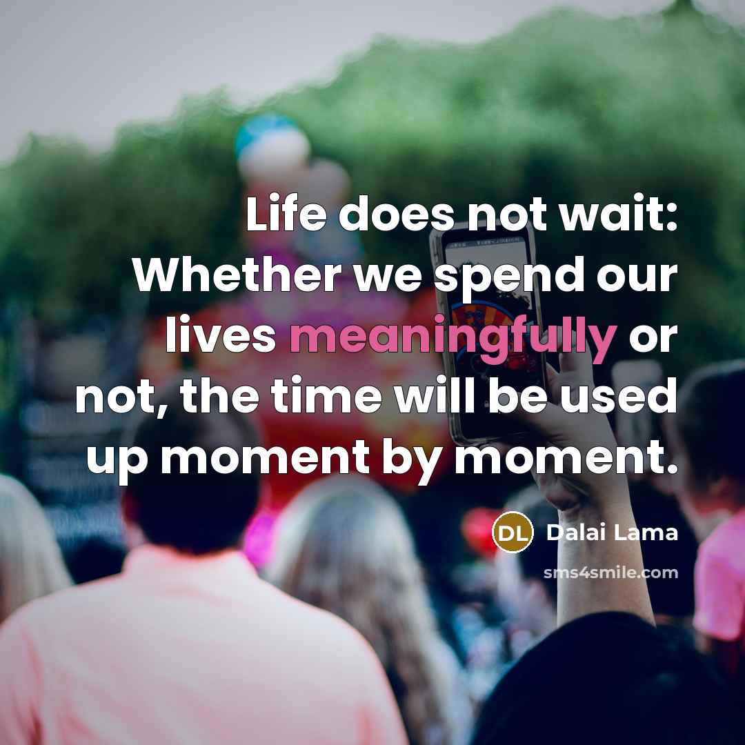 “Life does not wait: Whether we spend our lives meaningfully or not, the time will be used up moment by moment.” quote by Dalai Lama