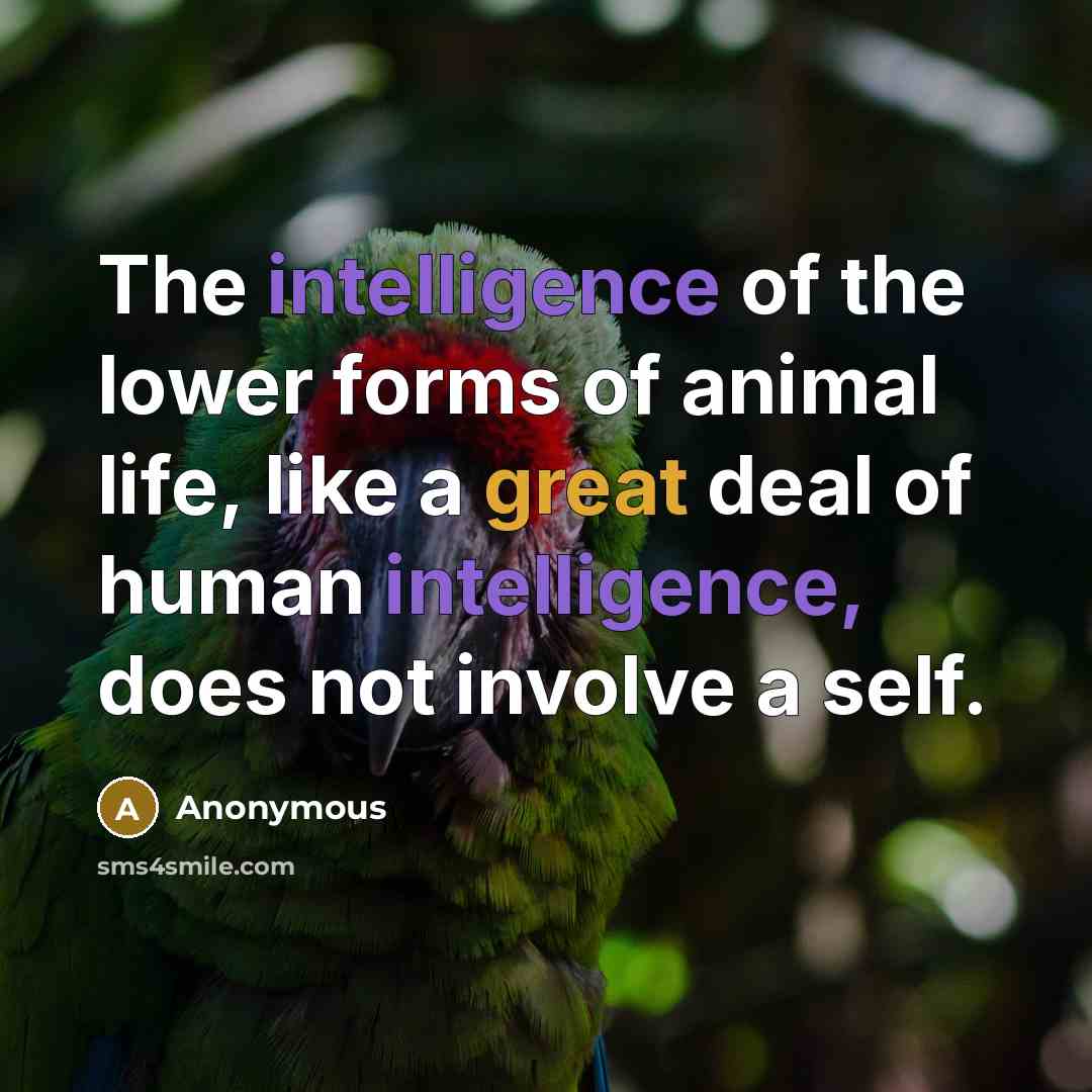 “The intelligence of the lower forms of animal life, like a great deal of human intelligence, does not involve a self.” quote by Anonymous