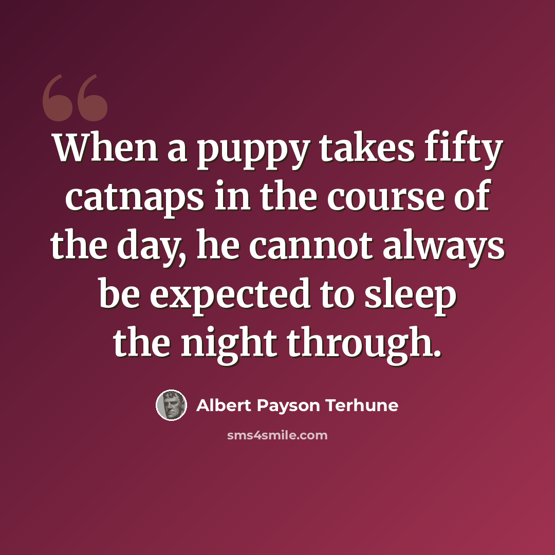 “When a puppy takes fifty catnaps in the course of the day, he cannot always be expected to sleep the night through.” quote by Albert Payson Terhune