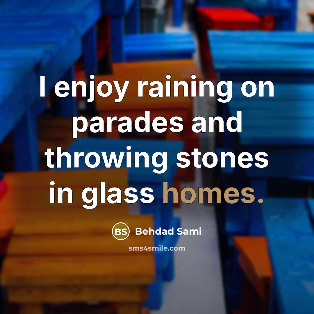 “I enjoy raining on parades and throwing stones in glass homes.” quote by Behdad Sami