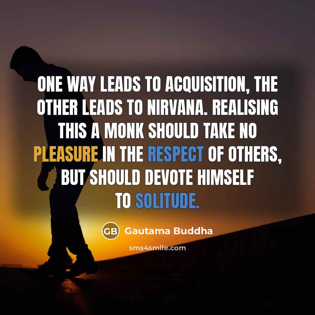 “One way leads to acquisition, the other leads to nirvana. Realising this a monk should take no pleasure in the respect of others, but should devote himself to solitude.” quote by Gautama Buddha