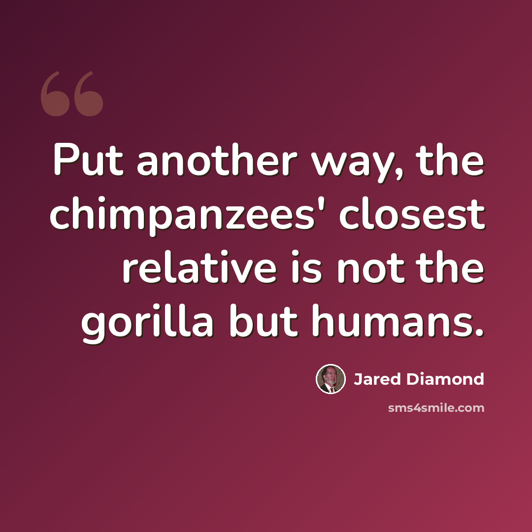 “Put another way, the chimpanzees' closest relative is not the gorilla but humans.” quote by Jared Diamond
