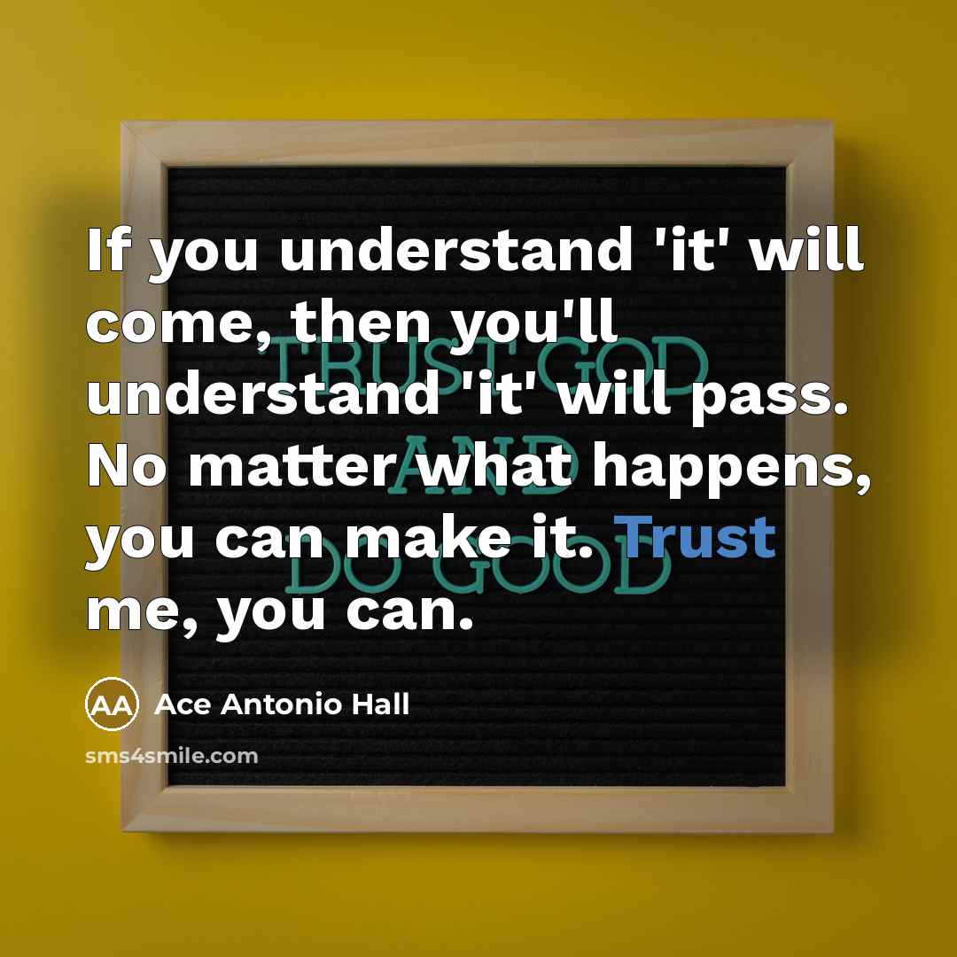 “If you understand 'it' will come, then you'll understand 'it' will pass. No matter what happens, you can make it. Trust me, you can.” quote by Ace Antonio Hall