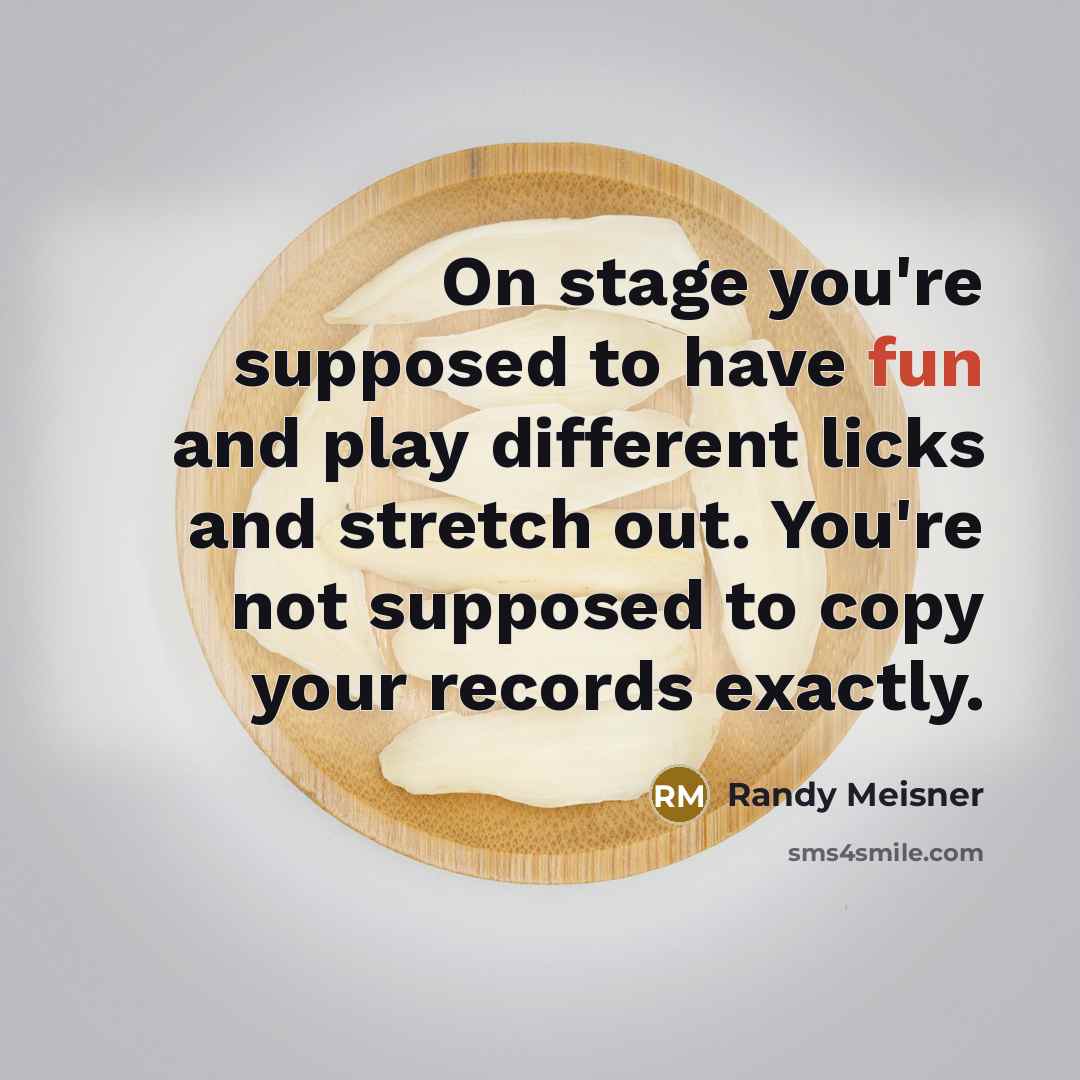 “On stage you're supposed to have fun and play different licks and stretch out. You're not supposed to copy your records exactly.” quote by Randy Meisner