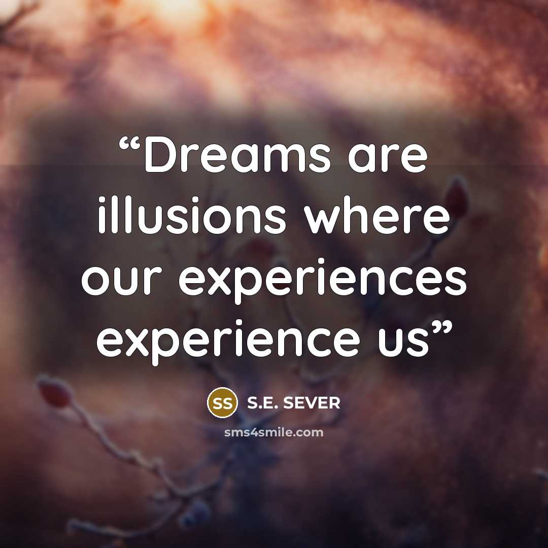 “Dreams are illusions where our experiences experience us” quote by S.E. SEVER