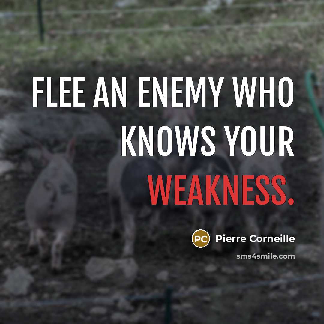 “Flee an enemy who knows your weakness.” quote by Pierre Corneille