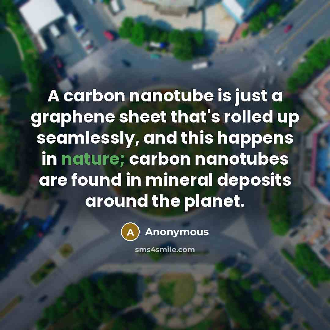 “A carbon nanotube is just a graphene sheet that's rolled up seamlessly, and this happens in nature; carbon nanotubes are found in mineral deposits around the planet.” quote by Anonymous