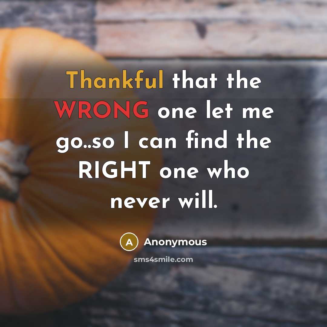 “Thankful that the WRONG one let me go..so I can find the RIGHT one who never will.” quote by Anonymous