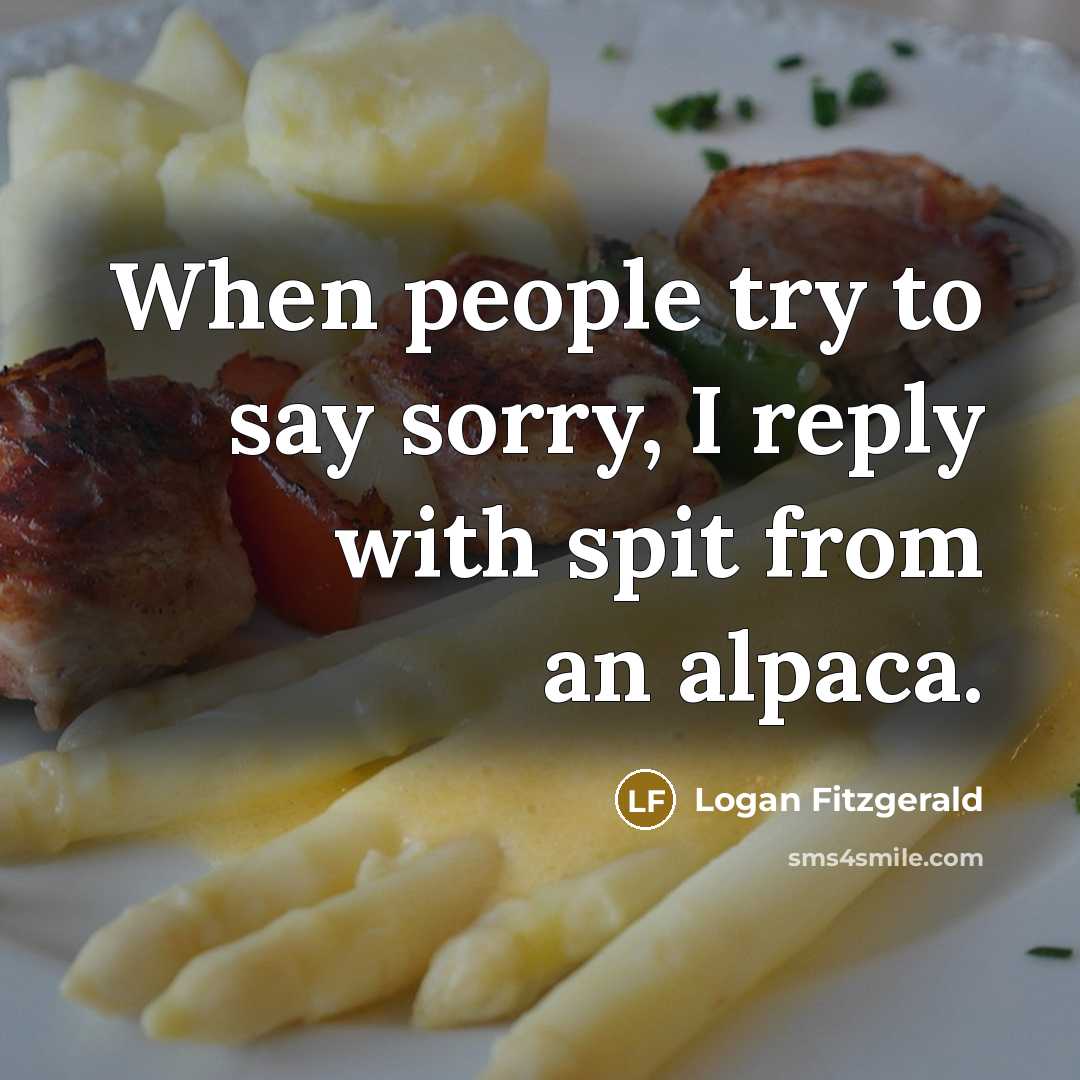 “When people try to say sorry, I reply with spit from an alpaca.” quote by Logan Fitzgerald