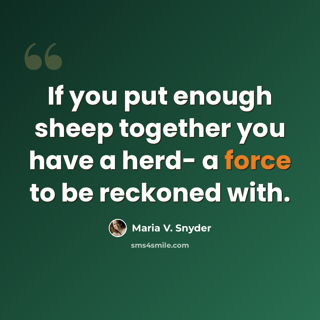 “If you put enough sheep together you have a herd- a force to be reckoned with.” quote by Maria V. Snyder