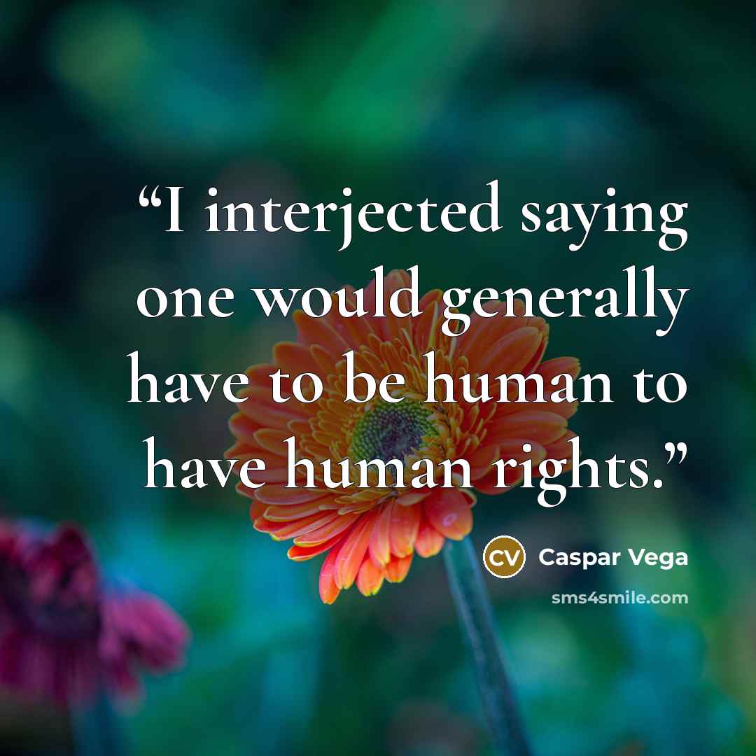 “I interjected saying one would generally have to be human to have human rights.” quote by Caspar Vega