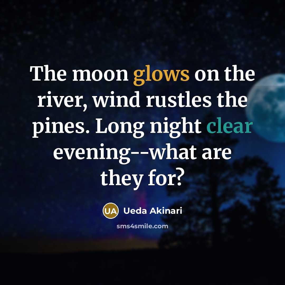 “The moon glows on the river, wind rustles the pines. Long night clear evening--what are they for?” quote by Ueda Akinari
