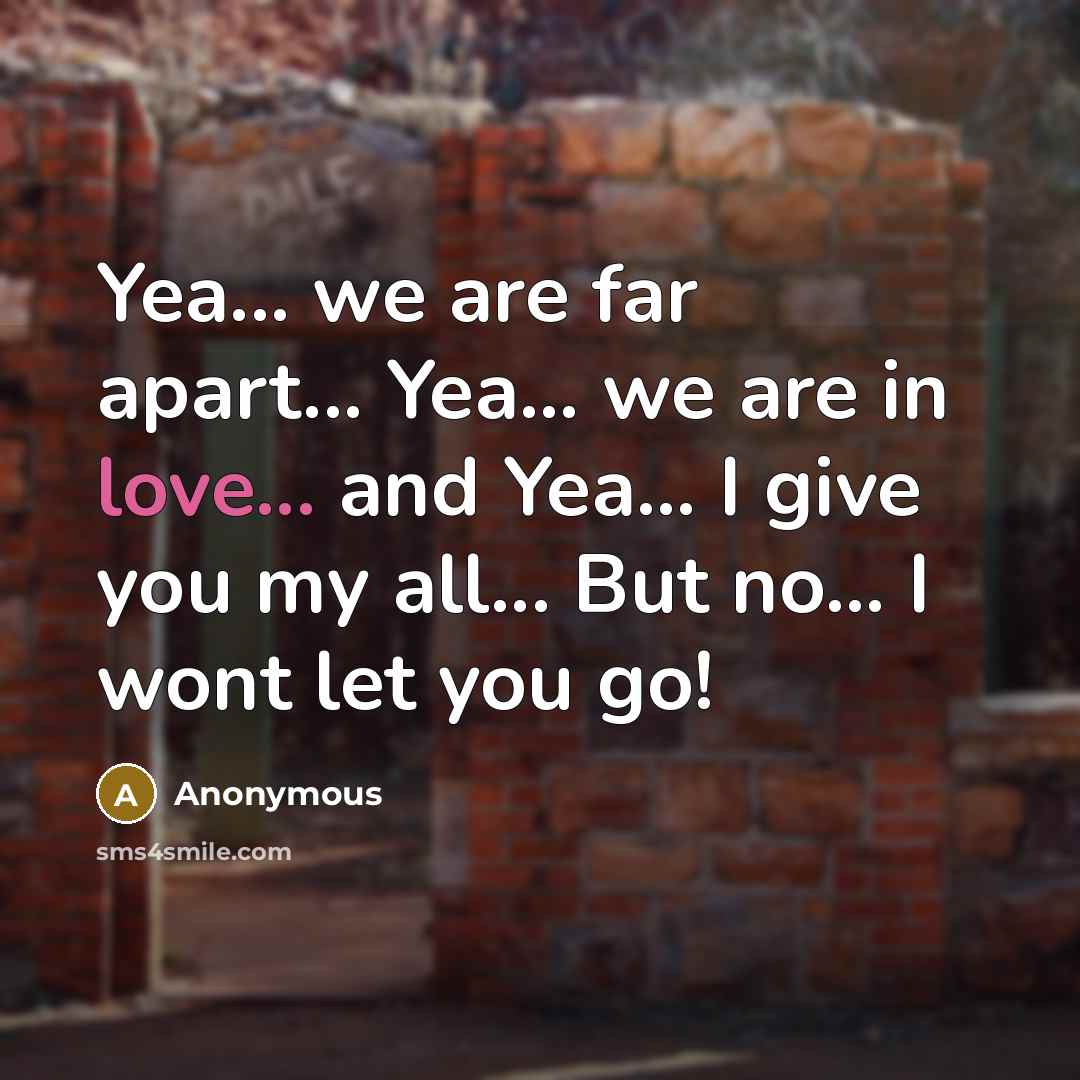 “Yea... we are far apart... Yea... we are in love... and Yea... I give you my all... But no... I wont let you go!” quote by Anonymous