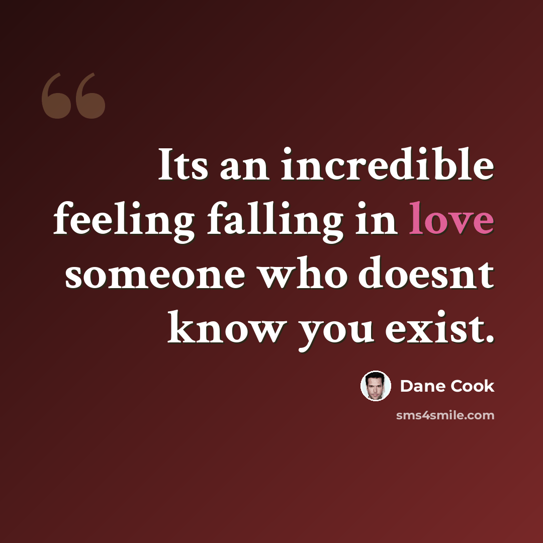 “Its an incredible feeling falling in love someone who doesnt know you exist.” quote by Dane Cook