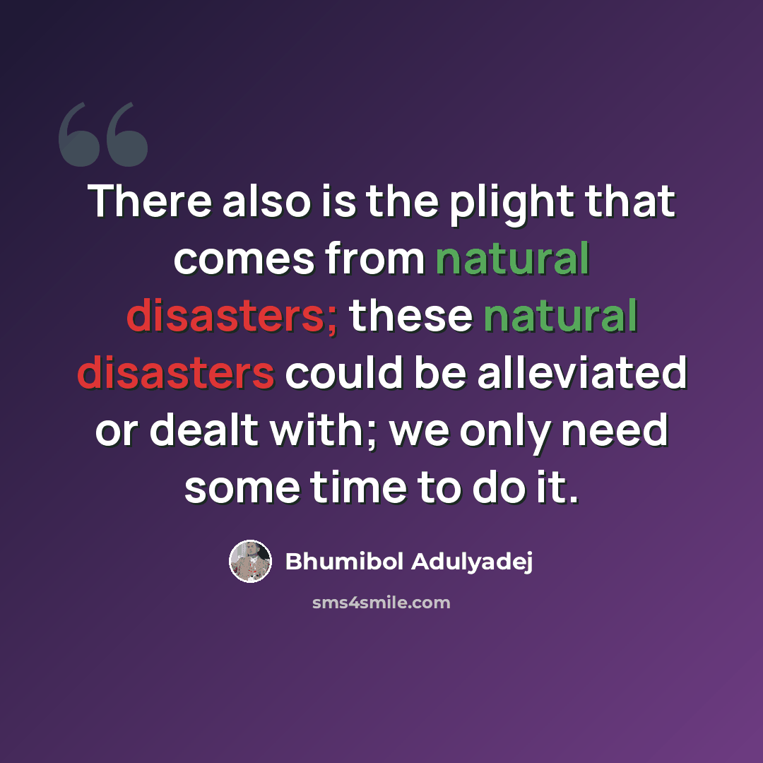 “There also is the plight that comes from natural disasters; these natural disasters could be alleviated or dealt with; we only need some time to do it.” quote by Bhumibol Adulyadej