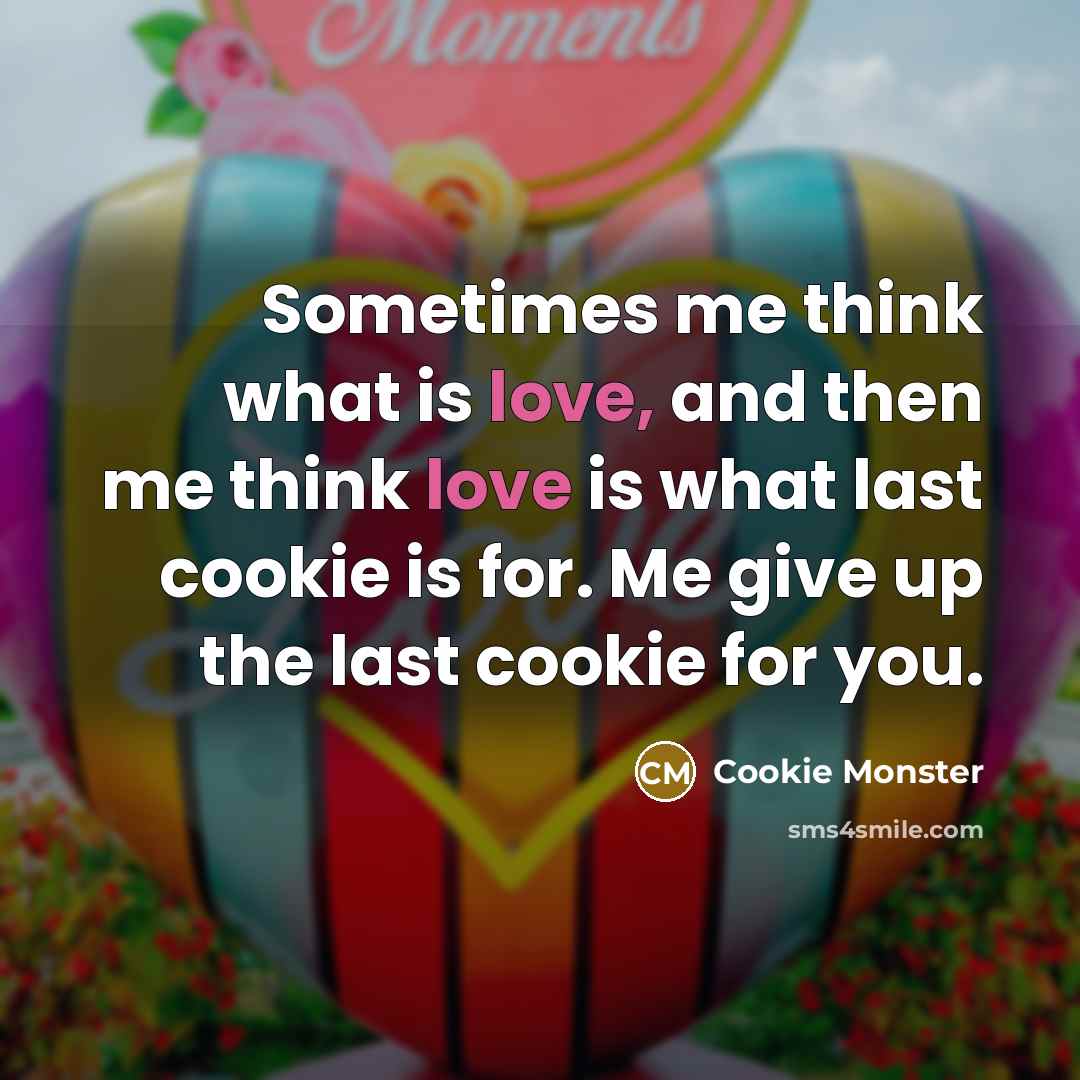 “Sometimes me think what is love, and then me think love is what last cookie is for. Me give up the last cookie for you.” quote by Cookie Monster