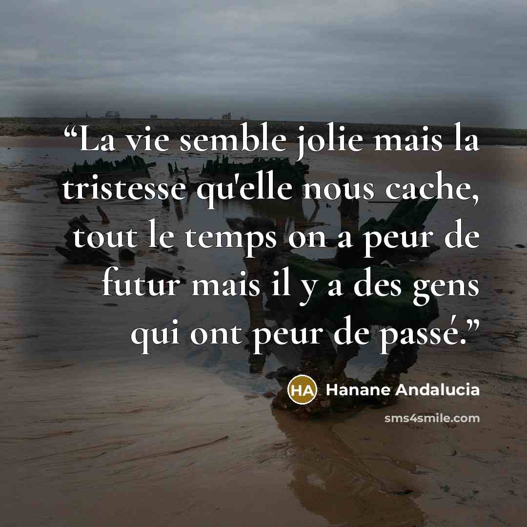 “La vie semble jolie mais la tristesse qu'elle nous cache, tout le temps on a peur de futur mais il y a des gens qui ont peur de passé.” quote by Hanane Andalucia