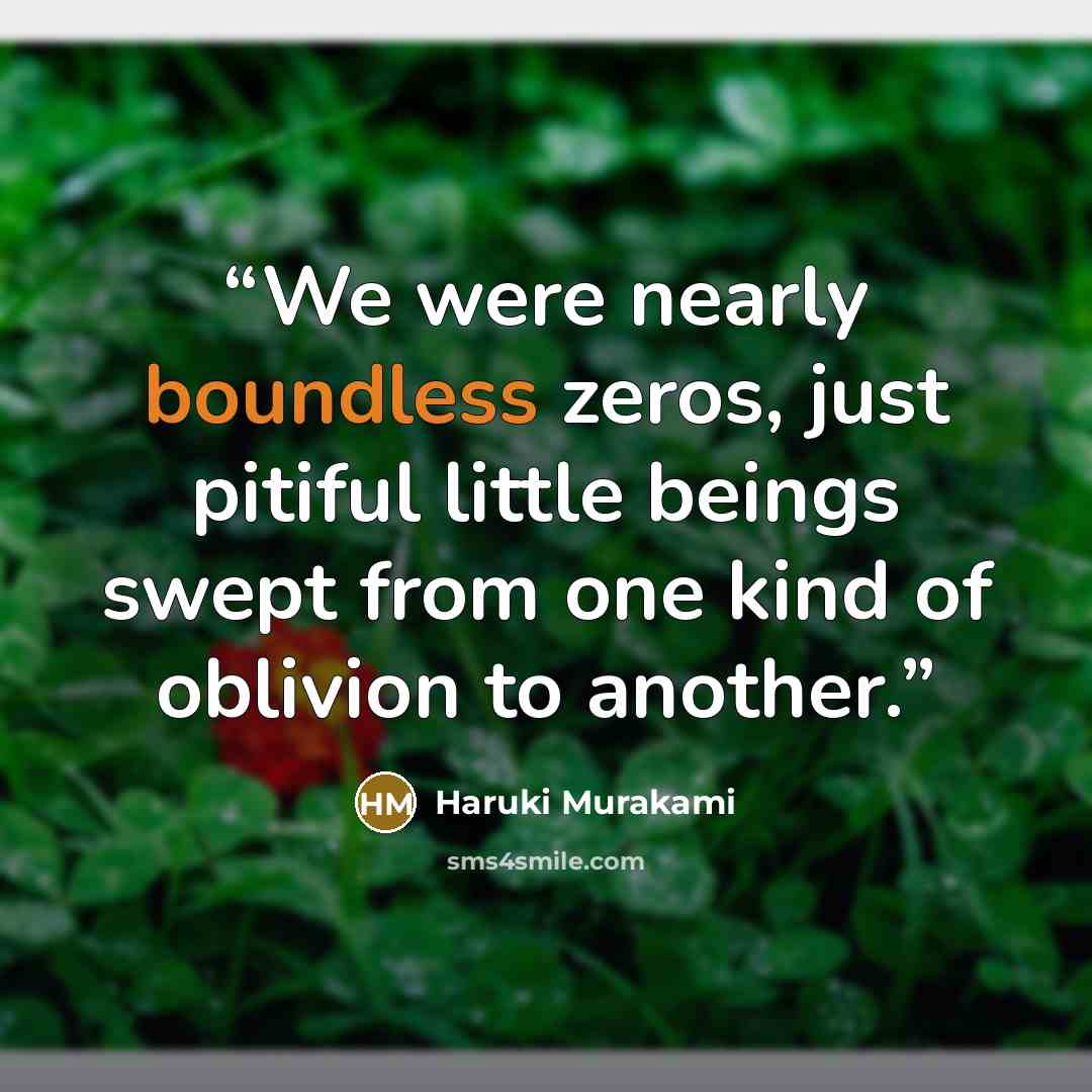 “We were nearly boundless zeros, just pitiful little beings swept from one kind of oblivion to another.” quote by Haruki Murakami