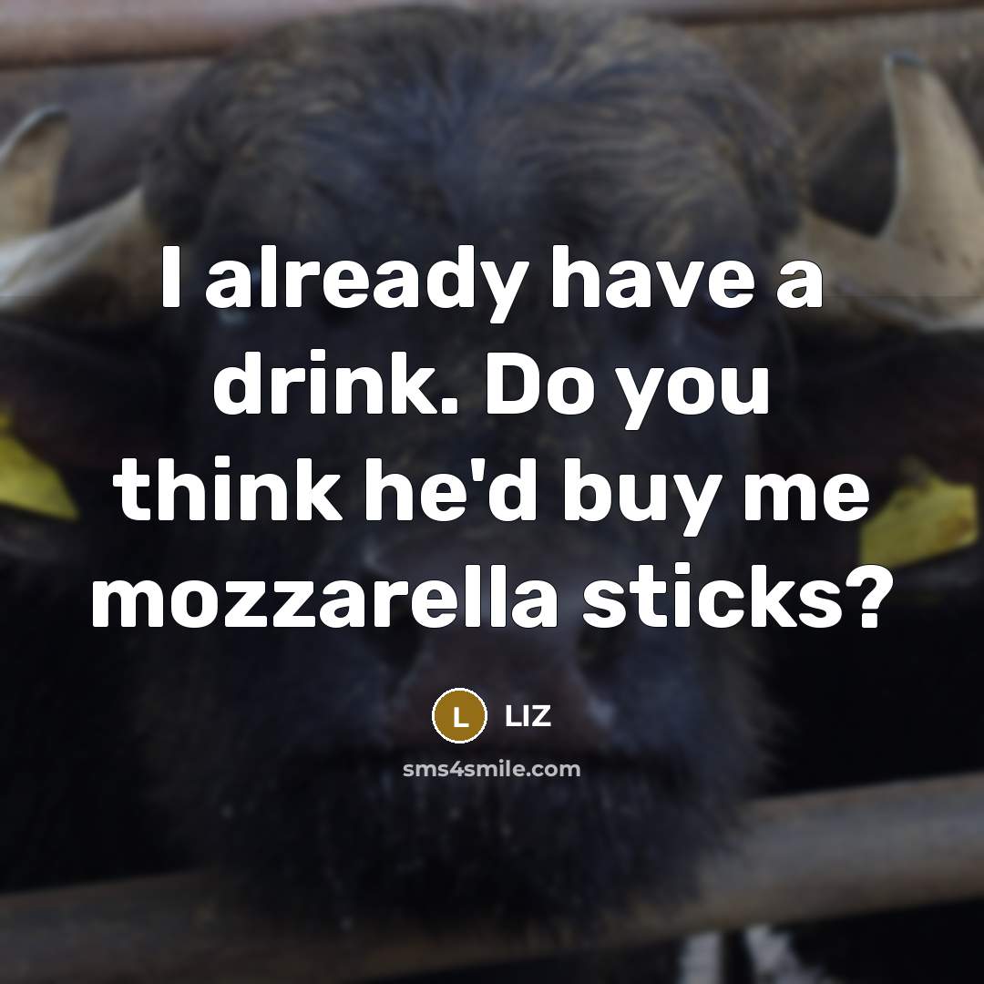 “I already have a drink. Do you think he'd buy me mozzarella sticks?” quote by LIZ