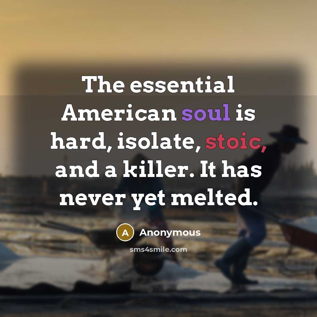 “The essential American soul is hard, isolate, stoic, and a killer. It has never yet melted.” quote by Anonymous