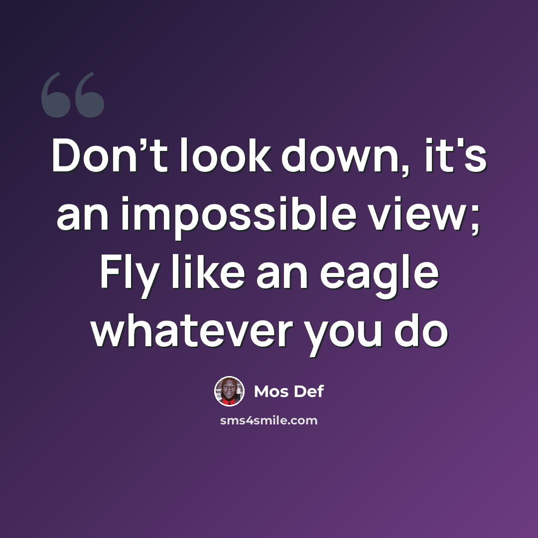 “Don't look down, it's an impossible view; Fly like an eagle whatever you do” quote by Mos Def