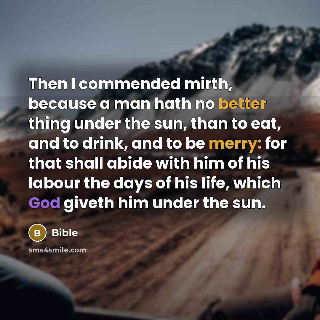 “Then I commended mirth, because a man hath no better thing under the sun, than to eat, and to drink, and to be merry: for that shall abide with him of his labour the days of his life, which God giveth him under the sun.” quote by Bible