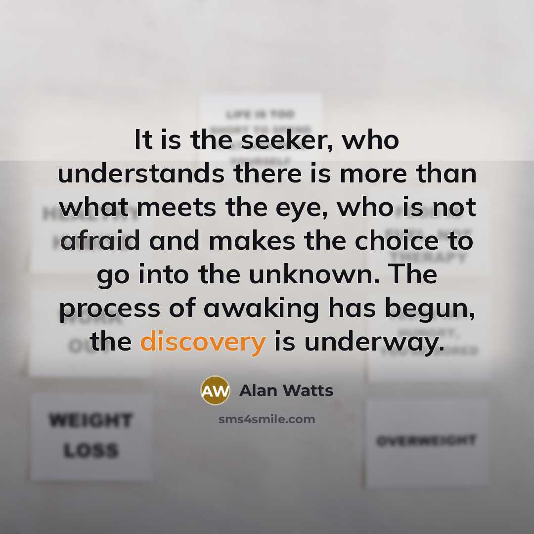 “It is the seeker, who understands there is more than what meets the eye, who is not afraid and makes the choice to go into the unknown. The process of awaking has begun, the discovery is underway.” quote by Alan Watts