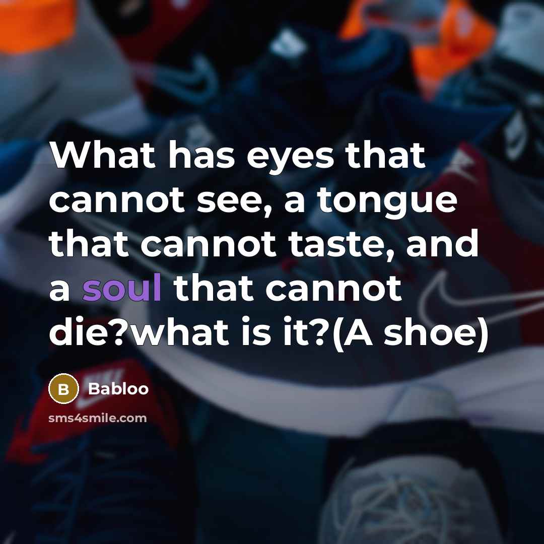 “What has eyes that cannot see, a tongue that cannot taste, and a soul that cannot die?what is it?(A shoe)” quote by Babloo